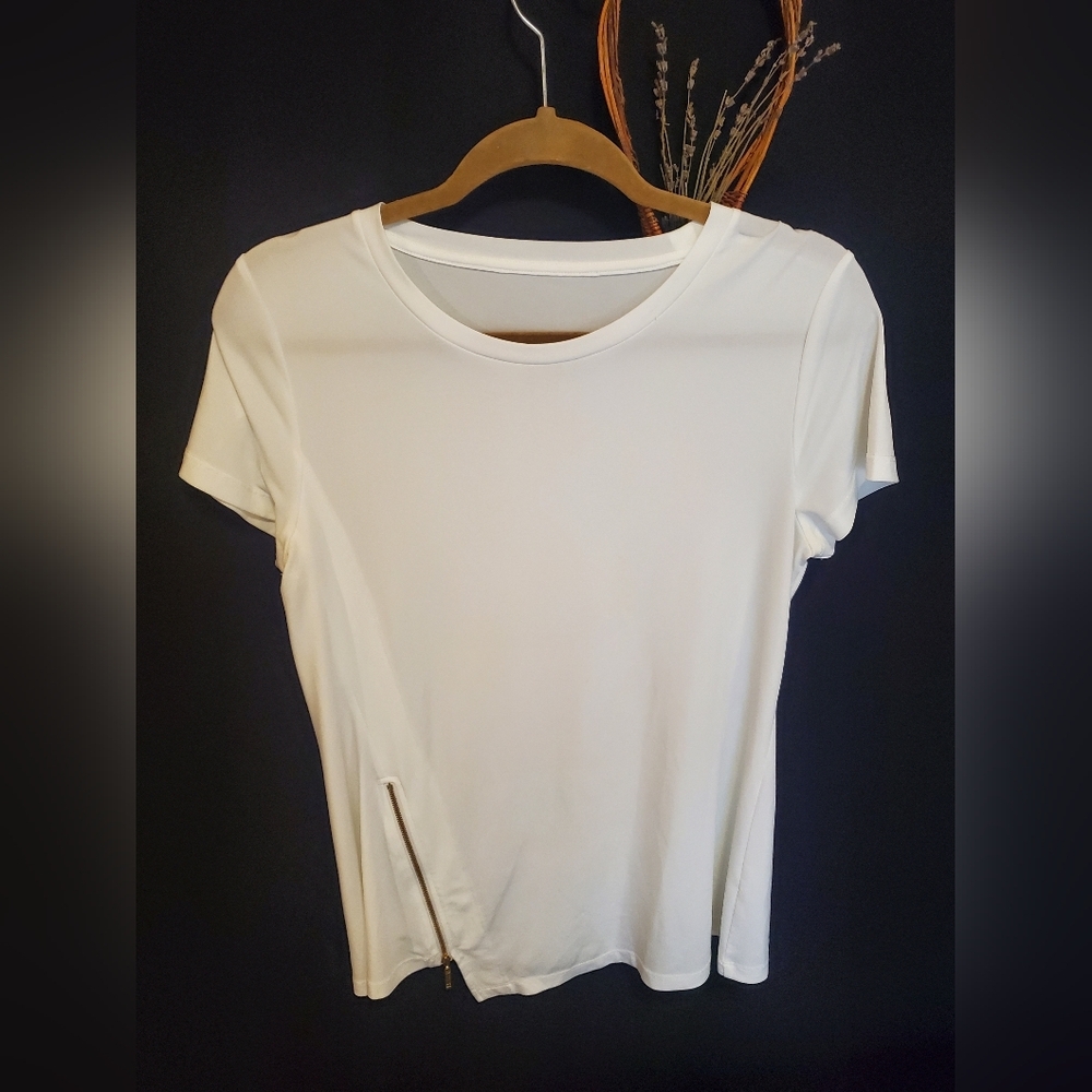 White Asymetrical Zipper Tee